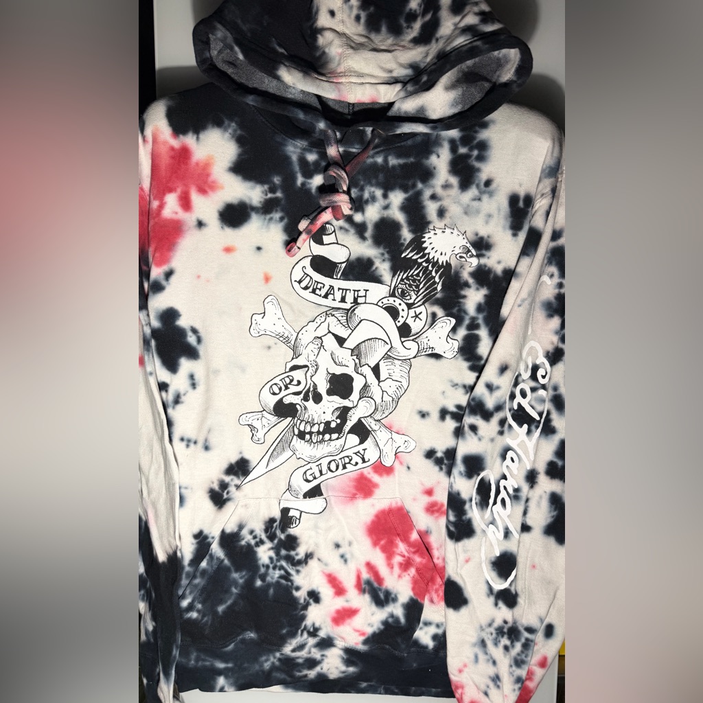 Men’s Large Ed Hardy “ Death Or Glory”Storm Skull Tie Dye Hoodie